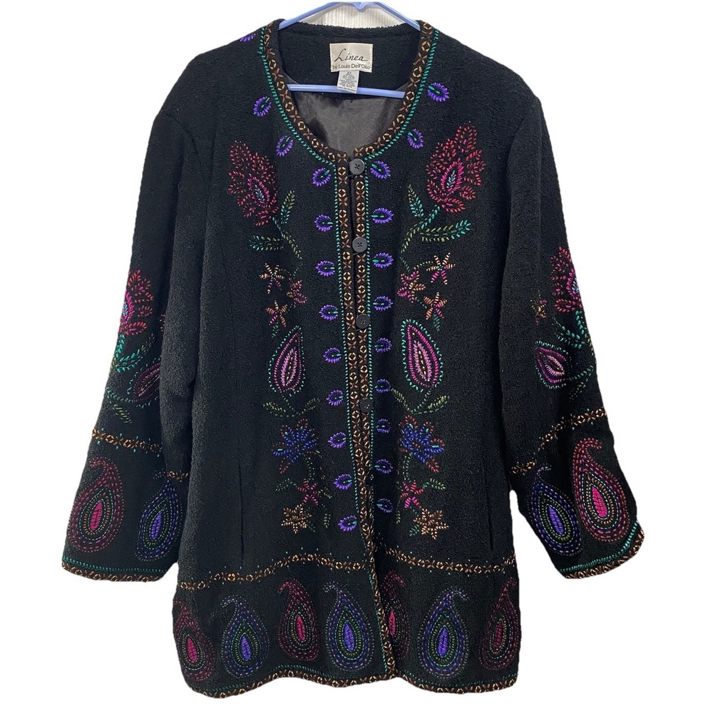 Linea by Louis Dell'Olio Women's Black Floral 47% Wool Dress Coat Blazer Sz.2X